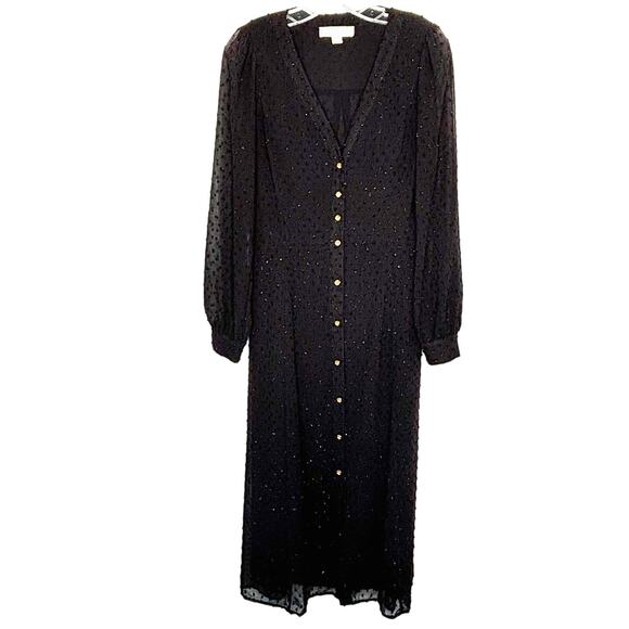 Michael Kors Wms S Black Swiss Dot Lined Shirt Dress Maxi - Picture 1 of 9